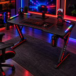 Gaming Desk Z-RYS με RGB LED – Carbon Επιφάνεια & Μεταλλικό Z-Frame 120 × 60 × 75 cm