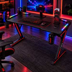 Gaming Desk Z-RYS με RGB LED – Carbon Επιφάνεια & Μεταλλικό Z-Frame 120 × 60 × 75 cm